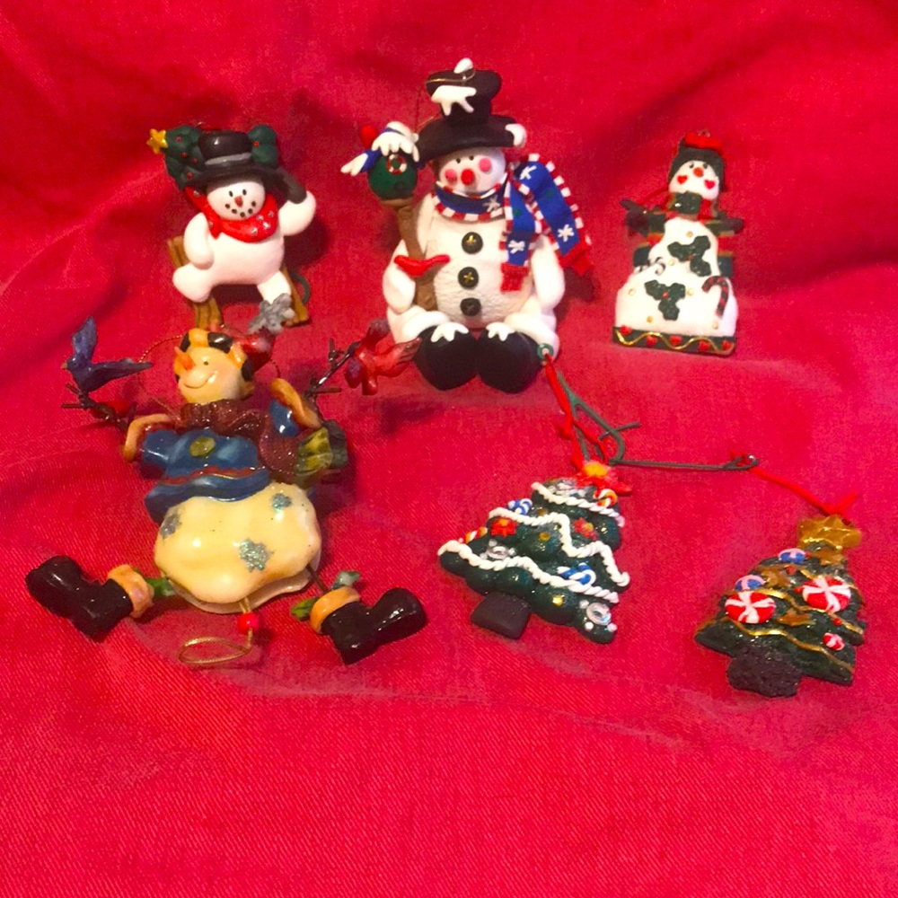 Snowman & Christmas Tree Clay Christmas Ornaments